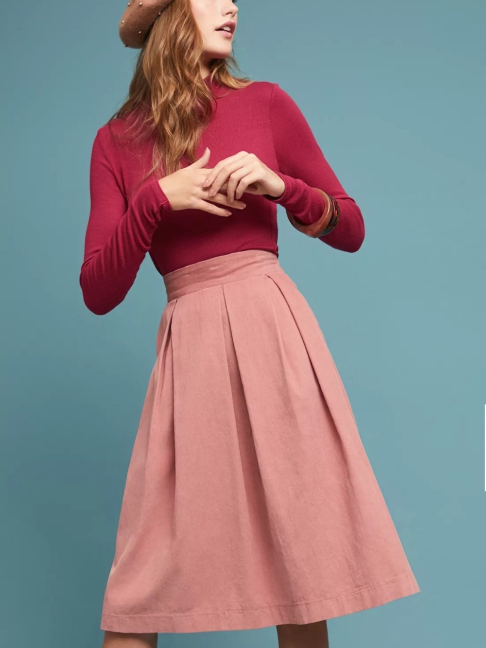 Ottod'Ame Cipria Pleated Skirt Dusty Rose 8